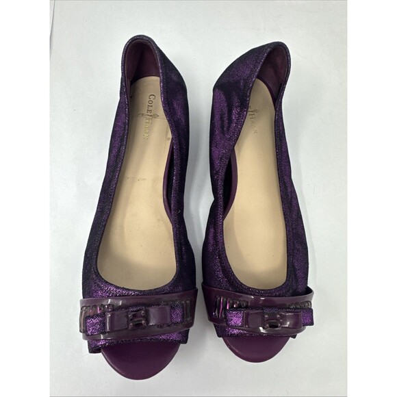 Cole Haan Janelle OT.Ballet Open Toe Leather Flats Masquerade SZ 8 B Purple - Picture 1 of 12